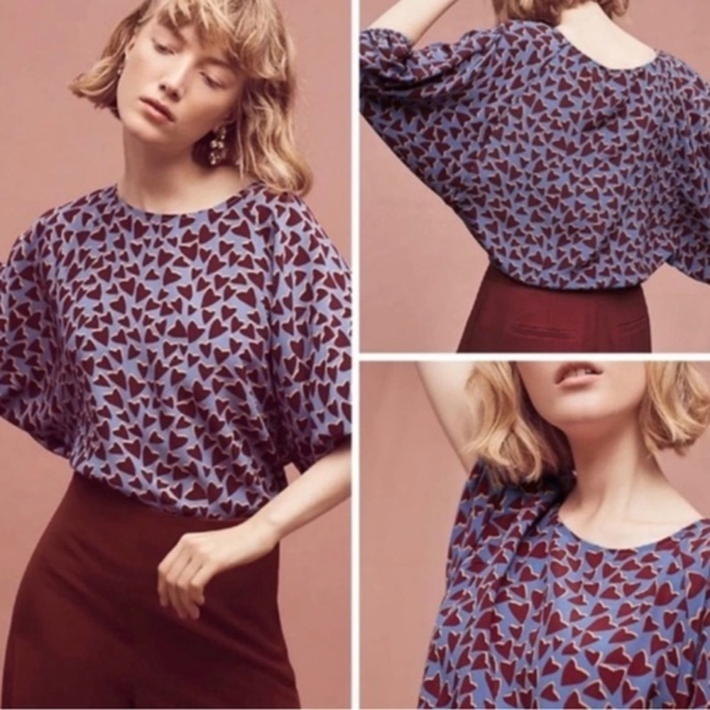 Anthropologie Maeve‎ Heart Silk Kimono Blouse XS